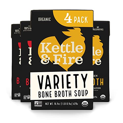 Kettle and Fire Beef and Chicken Bone Broth, Keto, Paleo, Whole 30 Approved, Gluten Free, Natural Source of Collagen, Pa