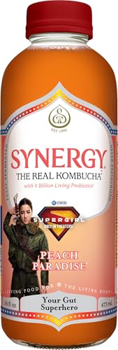 SYNERGY The Real Kombucha - Peach Paradise - 16 fl oz Bottle - Raw Probiotic Drink for Gut Health and Immune Support