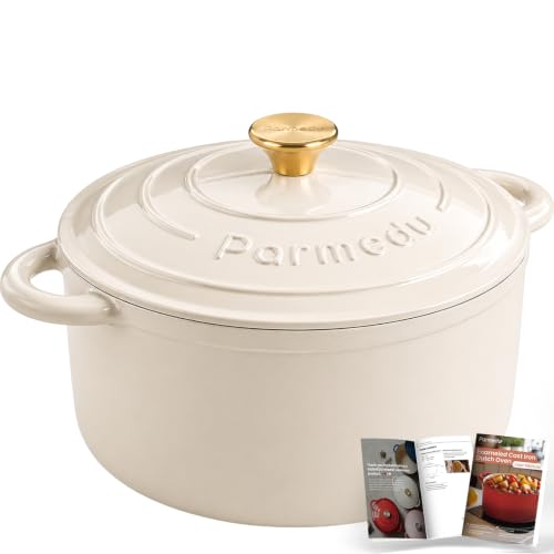 Parmedu 5.5QT Enameled Cast Iron Dutch Oven for Sourdough Bread, Slow Cooking & Home Meals, Beginner-Friendly Pot for Ar
