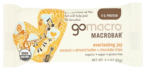GoMacro MacroBar, Organic Vegan Protein Bar, Coconut, Almond Butter + Chocolate Chips, 2.3 Ounce