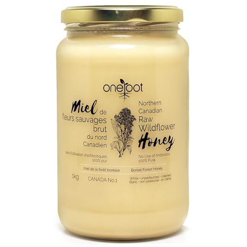 Oneroot 100% Canadian Wildflower Honey - 1kg / 2.2lbs, Unheated & Creamed - Nutrient-Rich, Natural Sweetener with Enzyme