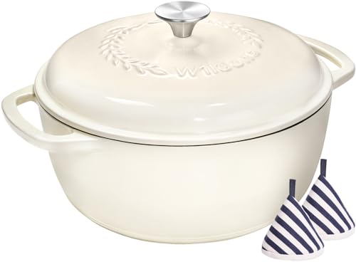 Enameled Cast Iron Dutch Oven Pot with Lid - Wildone 6QT Dutch Oven for Bread Baking, Braising, Stews, Roasting, Across 