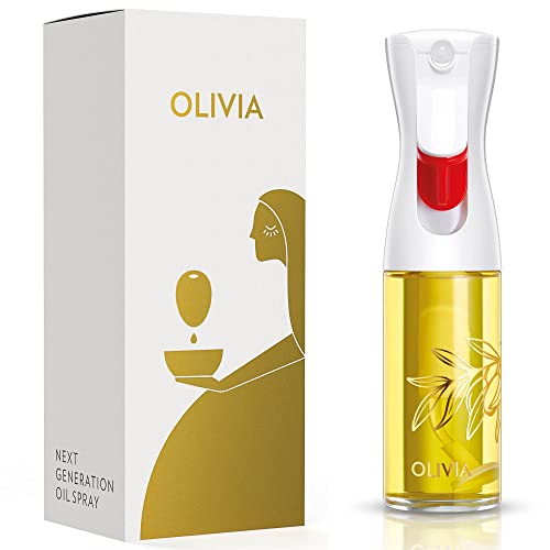 OLIVIA SIGNATURE Advanced Kitchen Oil Sprayer with Flairosol Technology, Fine Mist & Portion Control, Refillable Glass O