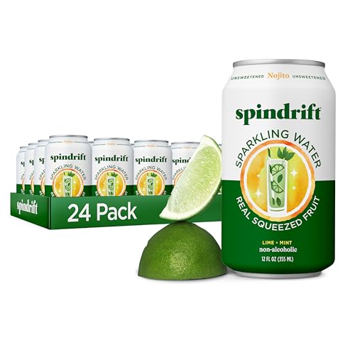 Spindrift Sparkling Water, Nojito Flavored, Made with Real Squeezed Fruit, 12 Fl Oz Cans, Pack of 24 (Only 4 Calories pe