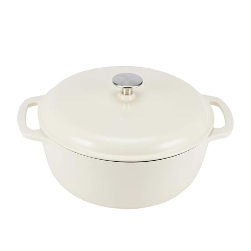 Amazon Basics Enameled Cast Iron Dutch Oven Pot with Lid, Round, Dual Handles, Heavy-Duty, Oven Safe for Stews, Roasting