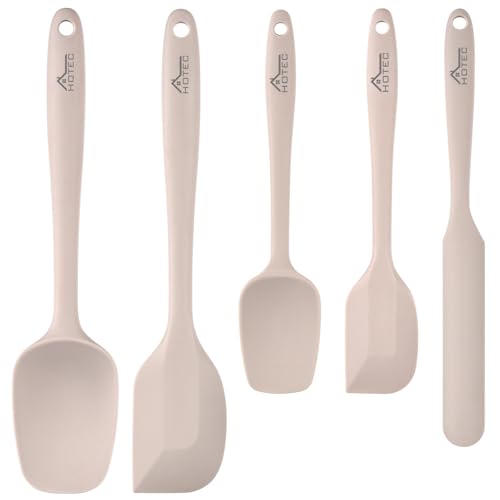 HOTEC 600℉ Heat Resistant BPA-Free Silicone Rubber Spatula Set,Kitchen Cooking Spatulas, Baking, Mixing for Non Stick Co
