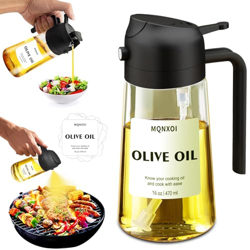 2 in 1 Glass Oil Sprayer & Dispenser,16oz/470ml Olive Cooking, Air Fryer, and Salad, for Kitchen Gadgets and Air Fryer A