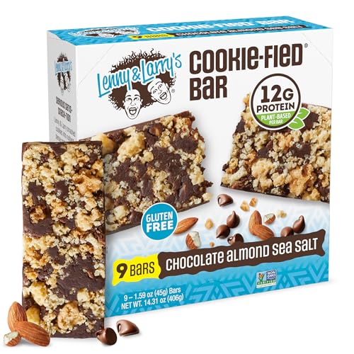 Lenny & Larry's Cookie-fied Protein Bar – Chocolate Almond Sea Salt Vegan Protein Bars 9x45g – Healthy Snacks with 12g P
