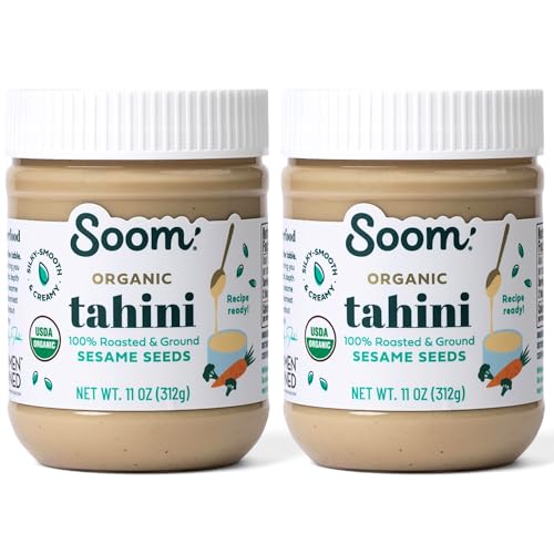 Soom Foods Organic Tahini 11oz (2 Pack) | Roasted & Ground Sesame Seed Paste | Creamy Tahini for Dubai Chocolate, Hummus