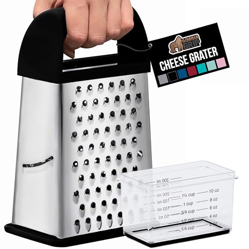 GORILLA GRIP® XL 4-Sided Stainless Steel Cheese Grater With Measurement Container, BPA-Free Box Grater, Slip Resistant B