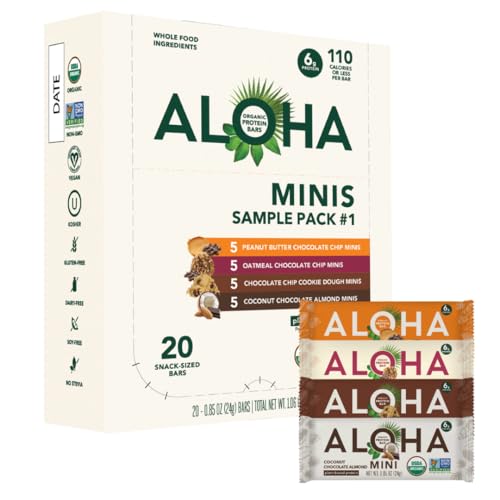 ALOHA Organic Plant Based Protein Bar MINIS | VARIETY PACK | GLP-1 Friendly, 20 Count, 24g Bars | Vegan, Low Sugar, Glut
