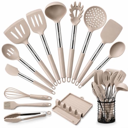 HOTEC 446°F Heat Resistant Silicone Kitchen Utensils, Cooking Utensil Set, Spatula Set, BPA Free, Kitchen Gadgets, With 