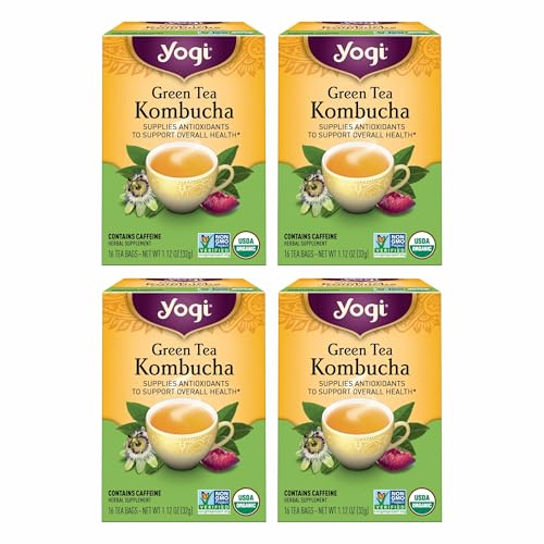 Yogi Tea Green Kombucha Tea - 16 Bags per Pack (4 Packs) - Organic - With Kombucha to Support Overall Health - Includes 