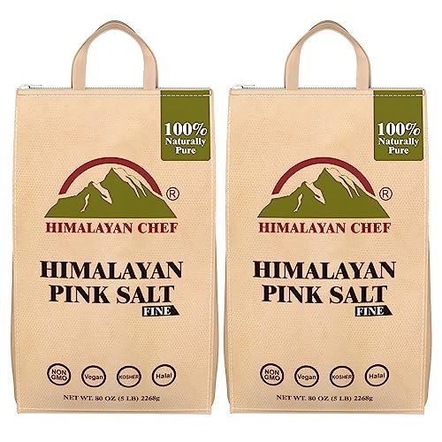Himalayan Chef Pink Salt Fine Grain, 10 lbs (2x5 lbs Bags) - Pure, Natural, Kosher, Non-GMO, Mineral-Rich, for Cooking, 