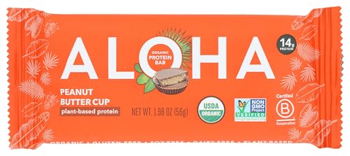 ALOHA Organic Plant Based Protein Bars - Peanut Butter Cup Bar - Vegan, Low Sugar, Gluten-Free, Paleo, Low Carb, Non-GMO