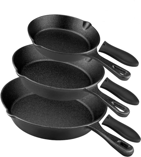 rincentd Pre-Seasoned Cast Iron Skillet Set - 3 Piece Frying Pan With Heat-Resistant Handles (6, 8, 10 Inch) for Frying,