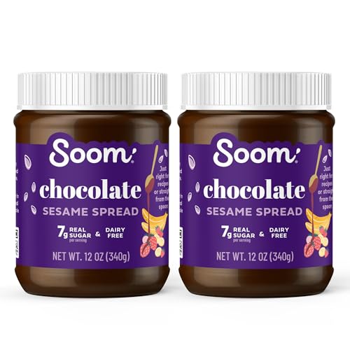Soom Foods Chocolate Sesame Spread - 12oz (2 Pack) | Made with 3 Ingredients, Low Sugar, Dairy-Free, No Nuts, No Gluten,