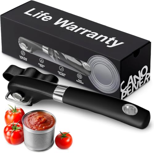 Can Opener Smooth Edge Side Cut – Stainless Steel Manual Can Opener with Ergonomic Handle, Handheld Can Openers for All 