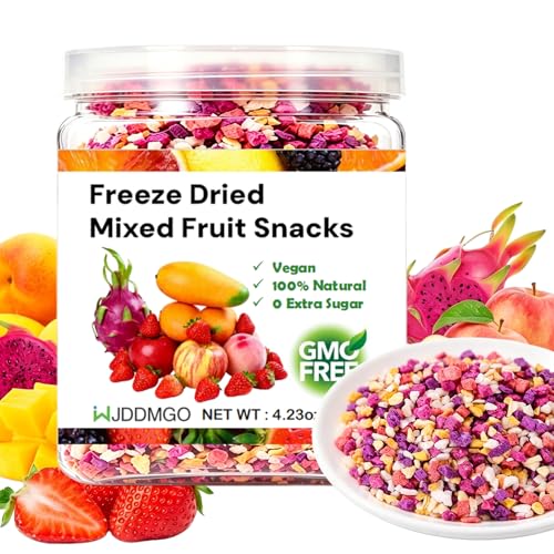 Freeze Dried Fruit Mixed Snacks - Crunchy Tropical Dehydrated Fruit Mix with Strawberries Apple Mango Dragon Fruit Peach