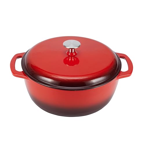 Amazon Basics Enameled Cast Iron Dutch Oven Pot with Lid, Round, Dual Handles, Heavy-Duty, Oven Safe for Stews, Roasting
