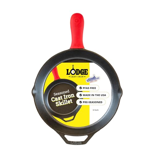 Lodge Seasoned Cast Iron Skillet 12 Inches - Quality Frying Pan for the Stove, Oven, Grill & Campfire - Includes Silicon
