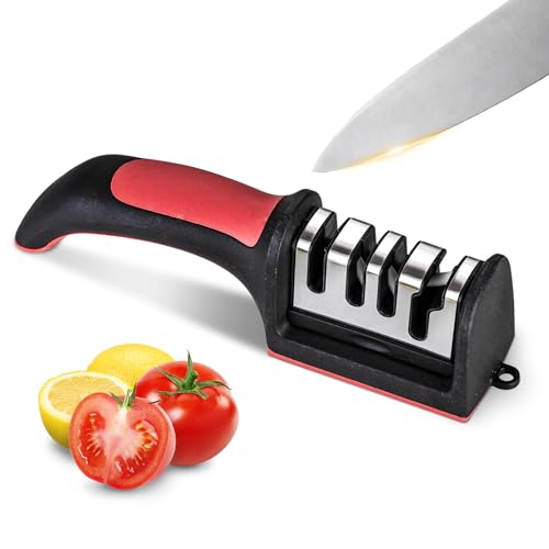 Professional 4-in-1 Knife Sharpener with Tungsten Steel & Ceramic Slots, Manual Sharpener for Chef Knives, Scissors & St