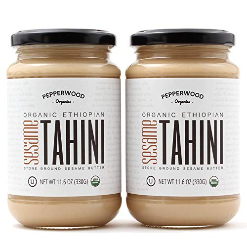 Organic Ethiopian Sesame Tahini Paste - Hulled - Stone-Ground, Unsalted, Gluten-Free, Kosher, Vegan, Peanut-Free, 11.6 O