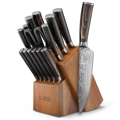 Yatoshi Professional Kitchen Knife Set, 15 Pieces, High Carbon Stainless Steel, Ergonomic Handle