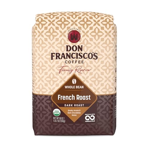 Don Francisco's Organic French Roast Whole Bean Coffee, Dark Roast – 100% Arabica Coffee, 18 oz Bag