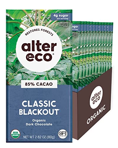 Alter Eco | Classic Blackout | 85% Pure Dark Cocoa, Fair Trade, Organic, Non-GMO, Gluten Free Dark Chocolate Bar, 12 Bar