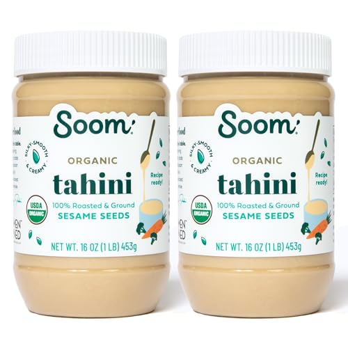 Soom Foods Organic Tahini 16oz (2 Pack) | Roasted & Ground Sesame Seed Paste | Creamy Tahini for Dubai Chocolate, Hummus