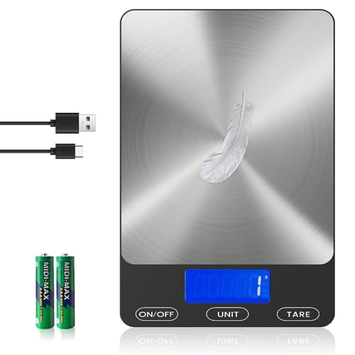 Food Scale -33lb Digital Kitchen Scale for Food Ounces Grams Rechargeable 305 Stainless Steel,Batteries and Type-C Charg