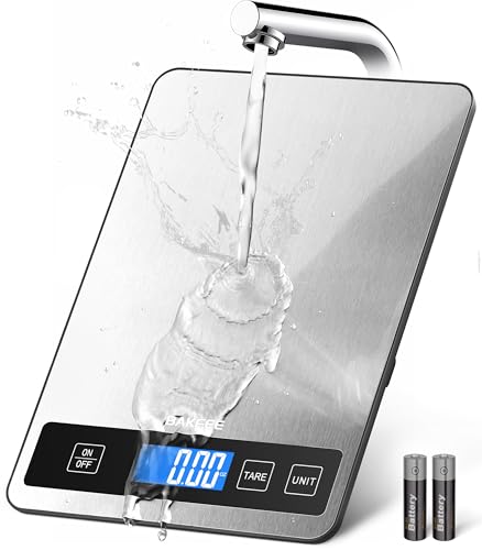BakFee Food Scale - 15kg/33lb Digital Kitchen Scale with Full-View LCD Display, Grams and Ounces, Easy Clean Stainless S