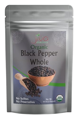 Jiva Organics Organic Whole Black Peppercorns 1 Pound - Pepper, Premium Grade for Grinder Refill