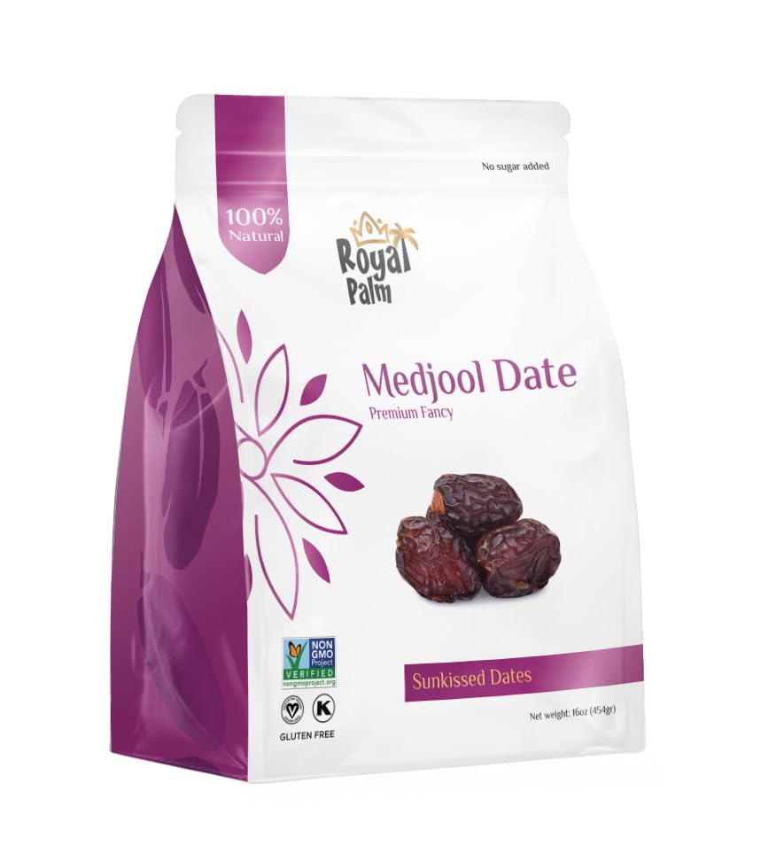 Medjool Premium Dates 16oz (1 lb) - Large Soft Dates - Natural Sweetener Snack - Non-GMO, No Added Sugar, Vegan, Kosher,