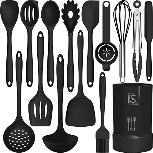 AOTHOD Silicone Cooking Utensils Set - 446°F Heat Resistant Kitchen Utensils,Turner Tongs,Spatula,Spoon,Brush,Whisk,Kitc