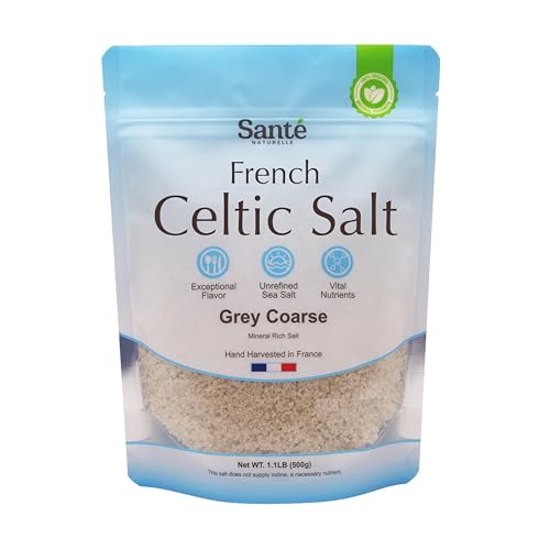 Sante Naturelle Celtic Salt Grey Coarse - 1.1lb (18oz) Unrefined French Sea Salt Organic, Rich in 82+ Minerals Salt, Han