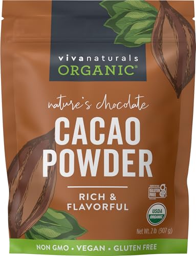 Organic Cacao Powder, Unsweetened, 2 lb (907 g) – Rich Dark Chocolate Flavor, Perfect for Baking, Smoothies & Hot Chocol