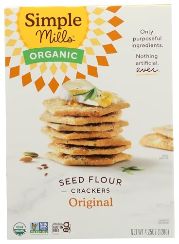 Simple Mills Organic Seed Crackers, Original, Gluten Free, Flax Seed, Sunflower Seeds, Corn Free, Low-Calorie Snacks, Pl