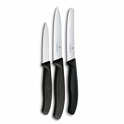 Victorinox Swiss Classic Paring Knife Set, 3-Piece Slicing & Peeling, Black