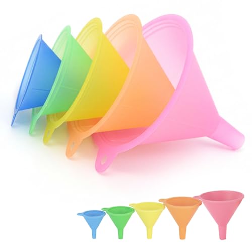 5Pcs All Purpose Plastic Funnel Set, Round Kitchen Funnels, Small to Large Multifunctional Funnels for Liquid Spices Pow