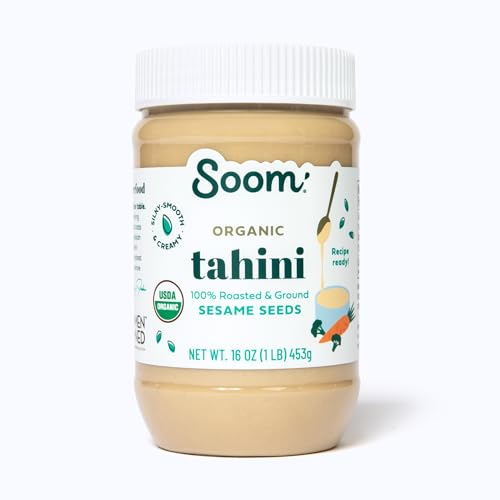 Soom Foods Organic Tahini 16oz (1 Pack) | Roasted & Ground Sesame Seed Paste | Creamy Tahini for Dubai Chocolate, Hummus