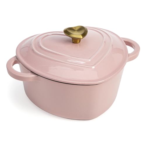 Paris Hilton Enameled Cast Iron Dutch Oven Pot with Lid, Heart-Shaped Dutch Oven, Durable Cast Iron Pot with Dual Handle
