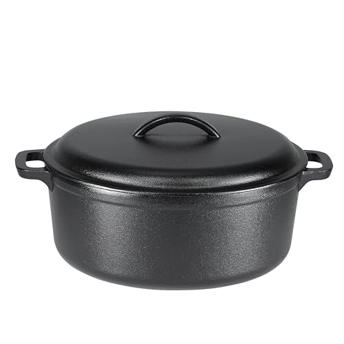 Amazon Basics Pre-Seasoned Cast Iron Dutch Oven Pot with Lid and Dual Handles, Oven Safe, Heavy-Duty, 7-Quart, Round, Bl