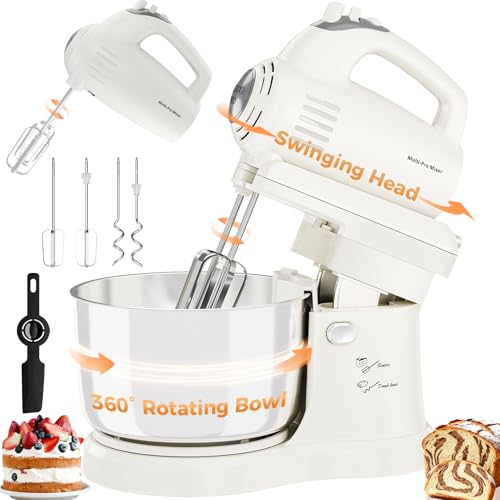 Vikaluz 3.2QT 2-in-1 Stand Mixer, Electric Kitchen Mixer with Auto-Rotating Bowl & Tilt-Head, 5-Speed 250W Turbo Baking 