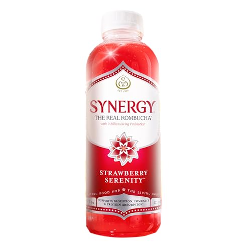 SYNERGY The Real Kombucha - Strawberry Serenity - 16 fl oz Bottle - Raw Probiotic Drink for Gut Health and Immune Suppor
