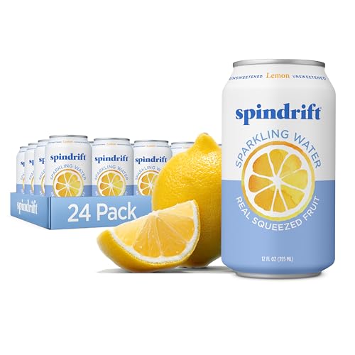 Spindrift Sparkling Water, Lemon Flavored, Made with Real Squeezed Fruit, 12 Fl Oz Cans, Pack of 24 (Only 3 Calories per