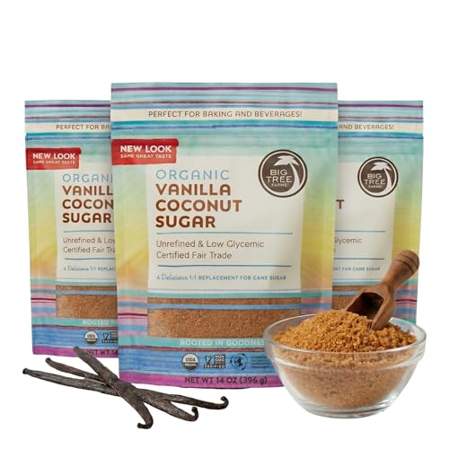 Big Tree Farms Organic Vanilla Coconut Sugar - Coconut Palm Sugar, Unrefined, Fine Crystals, Cane Sugar Replacement, Coc