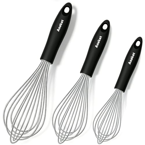 3 Packs Stainless Steel Whisk Set - Balloon Whisk, Anaeat Thick Stainless Steel Wire ＆ Strong Handles, Egg Beater for Co