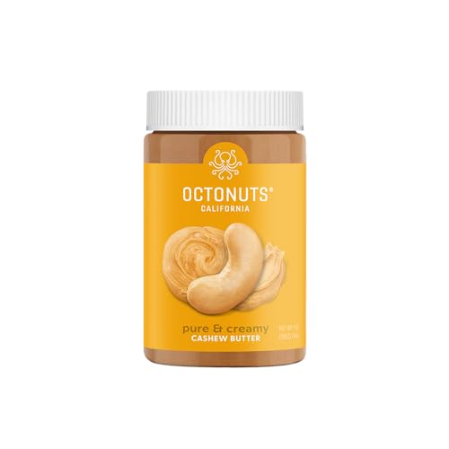 Octonuts Creamy Cashew Butter, 16 oz Jar, No Added Salt, Sugar or Palm Oil - Single Ingredient Nut Spread - Gluten Free,